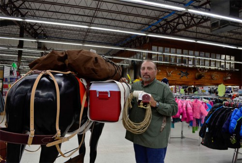 Scott LeRoy telling us about the rope, bags, and coolers you can use for horse packing and trail riding here at Smith and Edwards