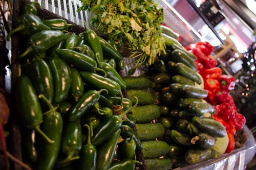 Peppers, cucumber, and zucchini at Pettingill's