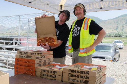 Mike and Eric ready to pass out pizza at Range Day
