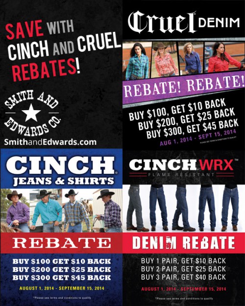 Cinch and Cruel clothing rebates for 2014