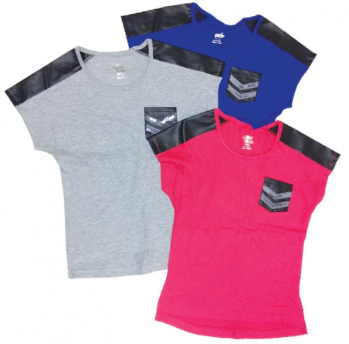 Girls' Cap Sleeve Tee with pleather and sequin chevrons