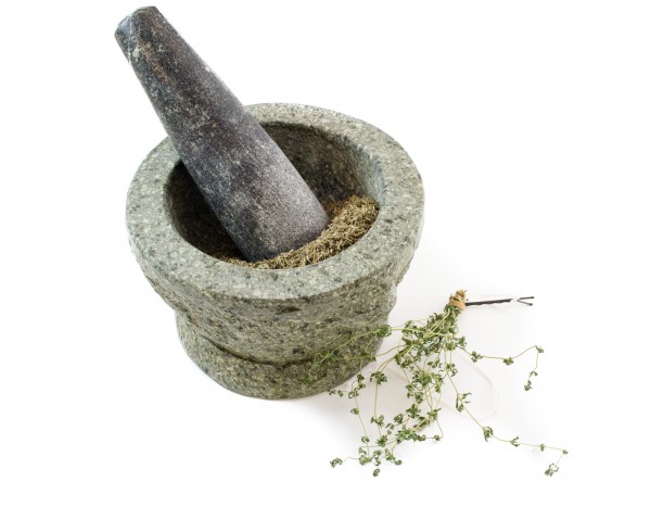 Thyme in mortar & pestle
