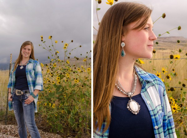 Flannel tee and turquoise jewelry help you stay stylish in cool weather!