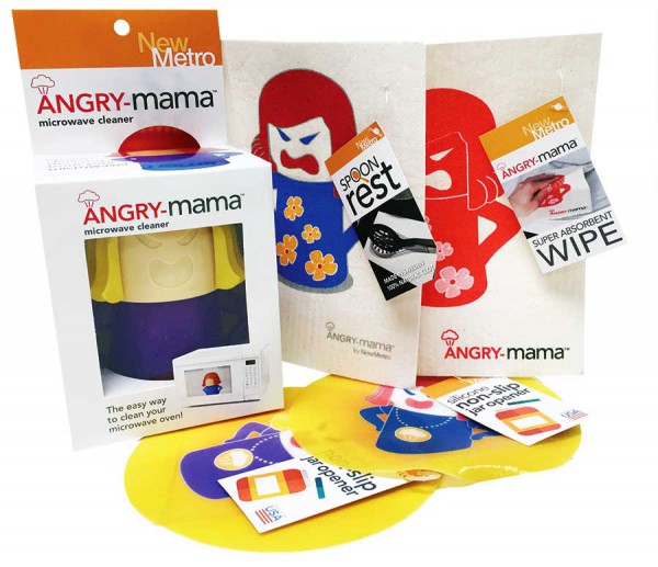 Angry Mama jar openers, microwave cleaners, and mats