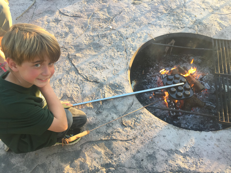 Making doughies on a fire pit