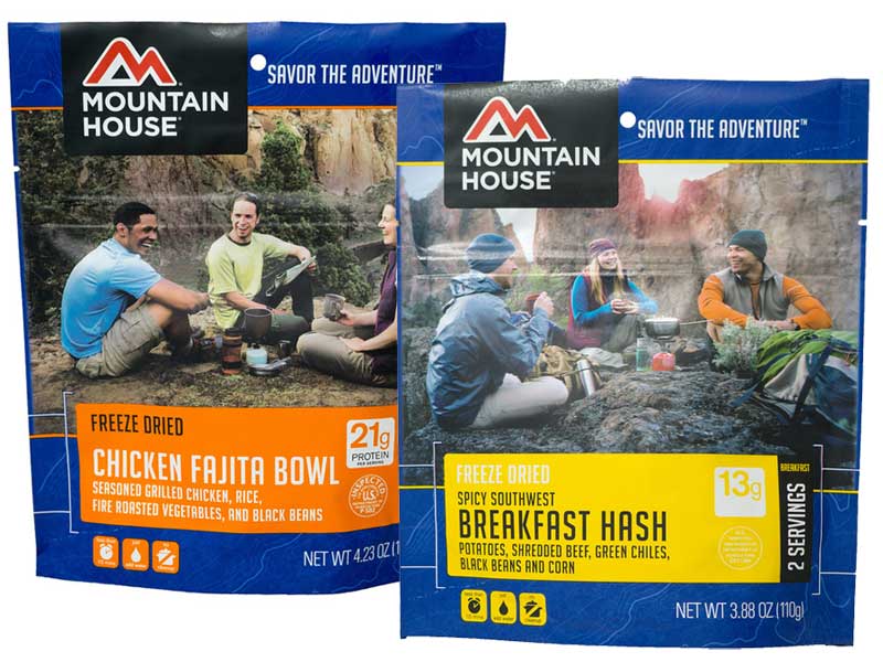 New Mountain House freeze-dried flavors: Chicken Fajita & Breakfast Hash