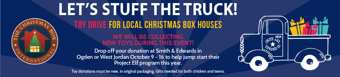 Bring donations of NEW toys and games between October 9th and 16th. All donations will be taken to the Christmas Box Houses of Salt Lake and Ogden for at-risk children and teens in Northern Utah.
