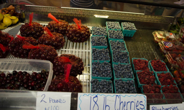 Cherries, blueberries, and raspberries
