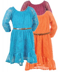 Girls' Belted Lace Dresses