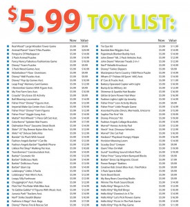 5.99 Toy Sale List