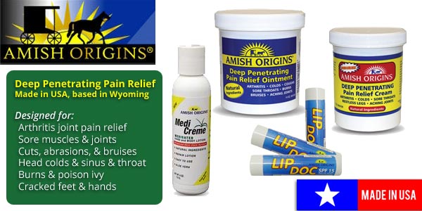 Amish Origins combines four essential oils for pain relief for all types of aches & soreness!