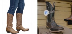 Showing Emily's Latigo Tucson boots from Tony Lama and Spencer's boots from Hooey.