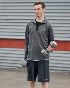 Brent working out with Fila and Adidas gear