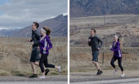Jerica and Brent jogging near Smith & Edwards