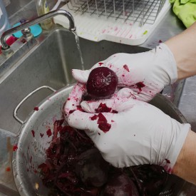 Rinsing and peeling the beets
