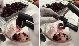 Pitting cherries with a cherry pitter - and GLOVES!