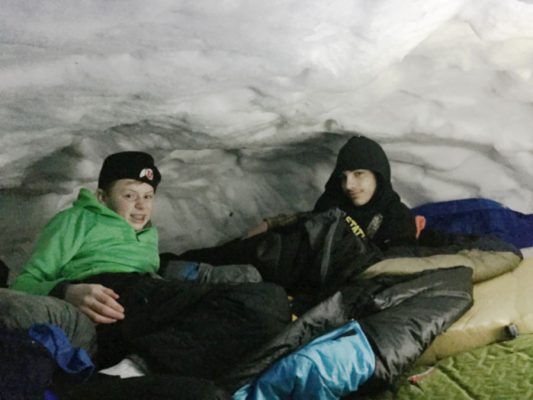 Scouts of troop #494 in their ice cave at Klondike - photo courtesy Richard Broadbent