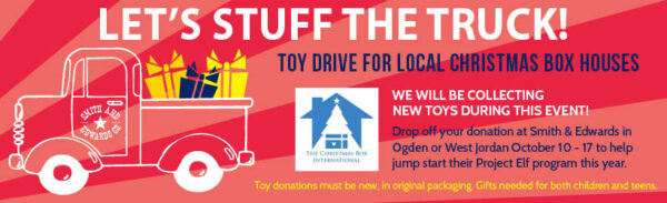 Bring donations of NEW toys and games between October 10th and 17th. All donations will be taken to the Christmas Box Houses of Salt Lake and Ogden for at-risk children and teens in Northern Utah.